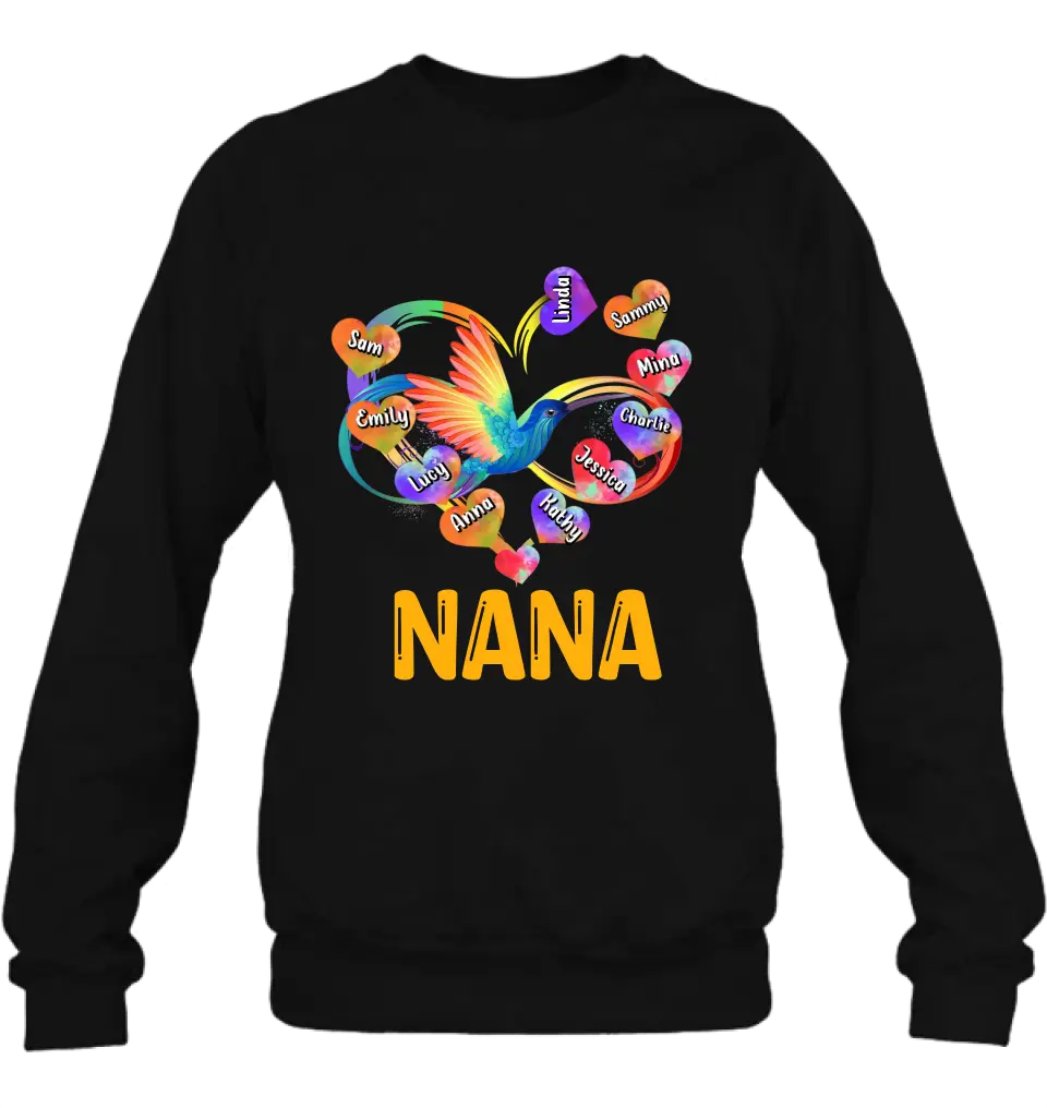 Personalized Grandma Infinity Hummingbird Rainbow Shirt/Hoodie - Mother's Day Gift Idea For Grandma - Up to 10 Grandkids
