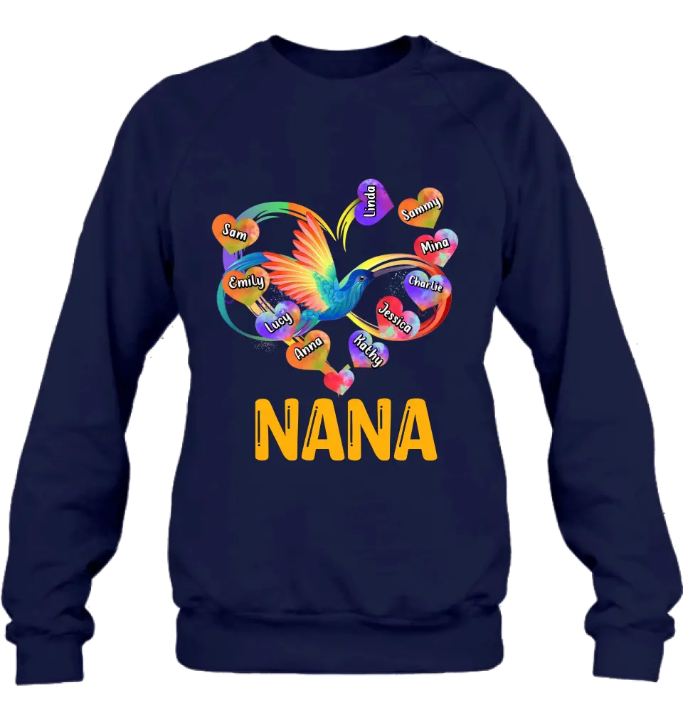 Personalized Grandma Infinity Hummingbird Rainbow Shirt/Hoodie - Mother's Day Gift Idea For Grandma - Up to 10 Grandkids