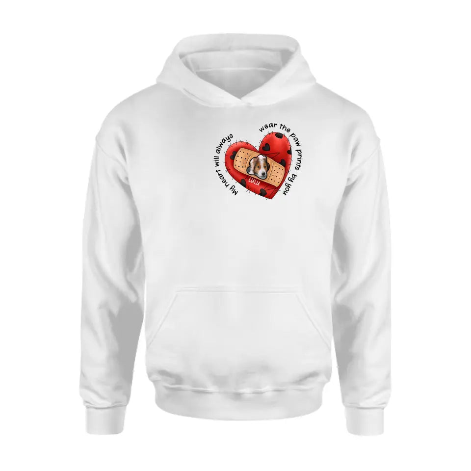 Personalized Memorial Shirt/Hoodie - Upload Dog Photo - Memorial Gift Idea For Dog Owner - My Heart Will Always Wear The Paw Prints By You