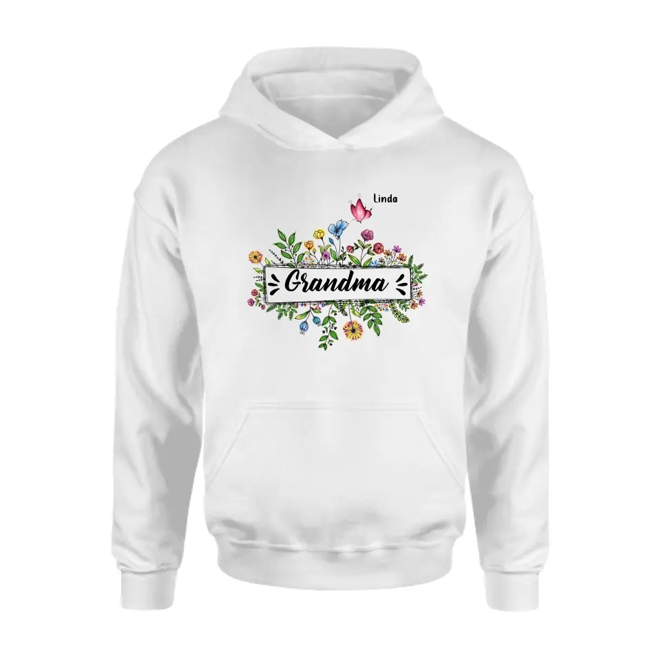 Personalized Grandma Flower Butterfly Shirt/Hoodie - Up to 10 Kids/Grandkids - Mother's Day Gift Idea For Grandma/Mom