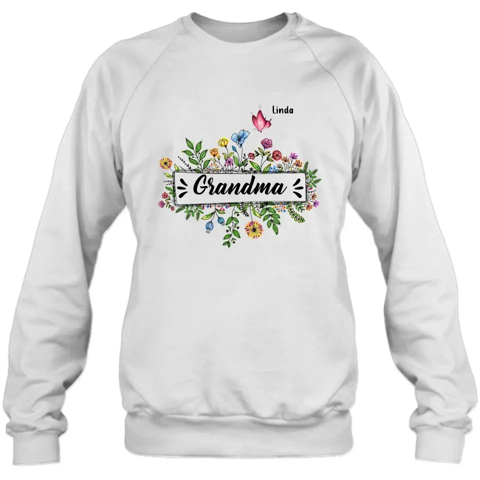 Personalized Grandma Flower Butterfly Shirt/Hoodie - Up to 10 Kids/Grandkids - Mother's Day Gift Idea For Grandma/Mom