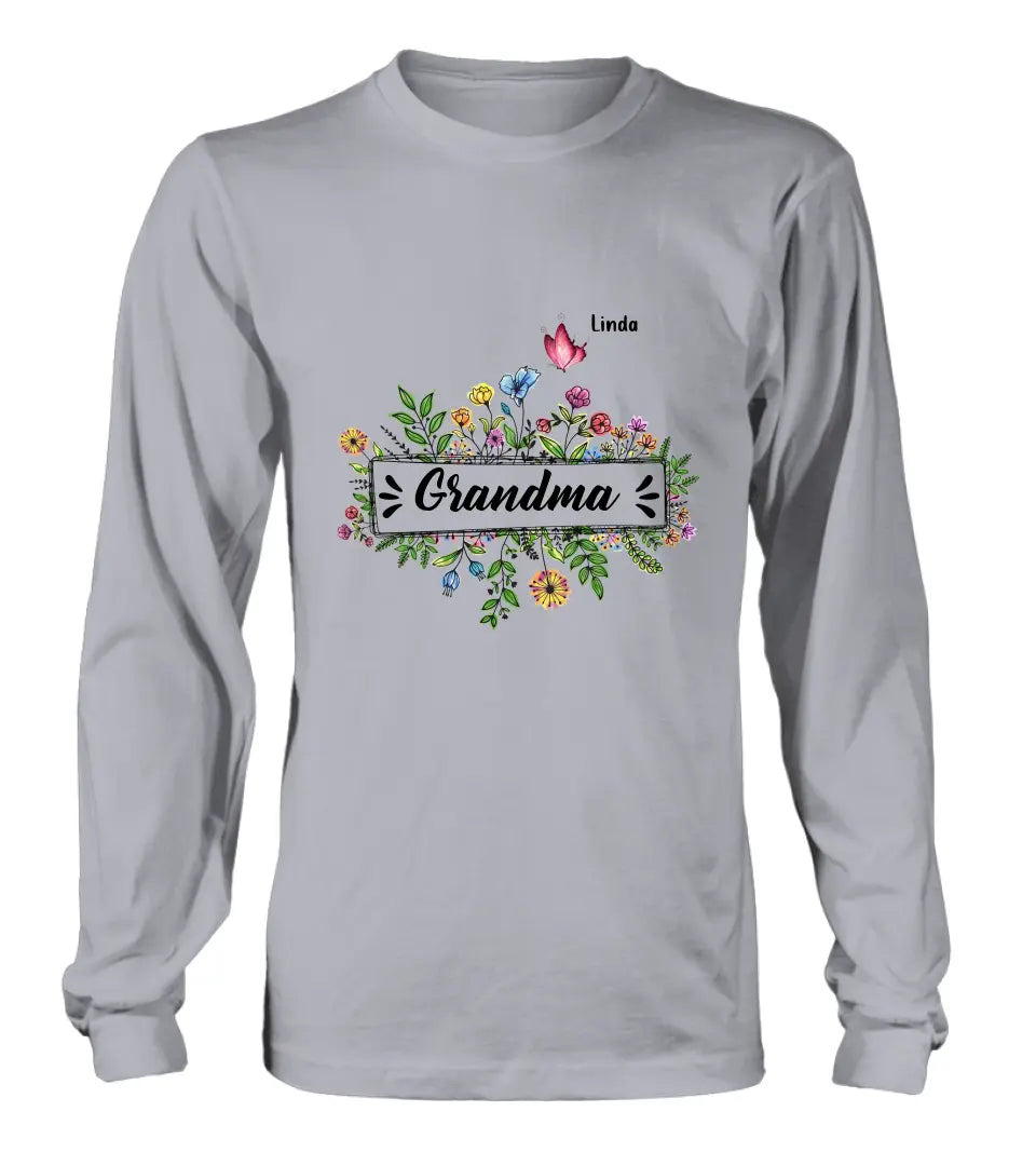 Personalized Grandma Flower Butterfly Shirt/Hoodie - Up to 10 Kids/Grandkids - Mother's Day Gift Idea For Grandma/Mom