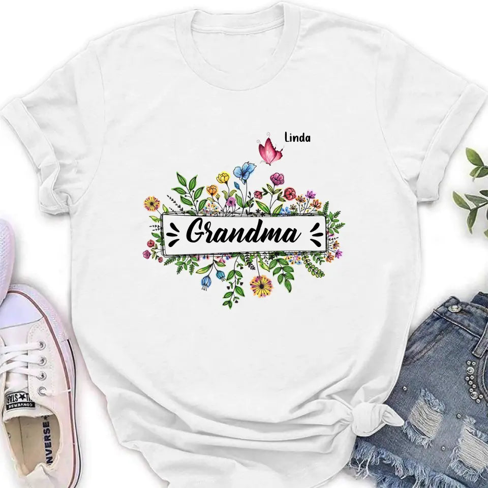 Personalized Grandma Flower Butterfly Shirt/Hoodie - Up to 10 Kids/Grandkids - Mother's Day Gift Idea For Grandma/Mom