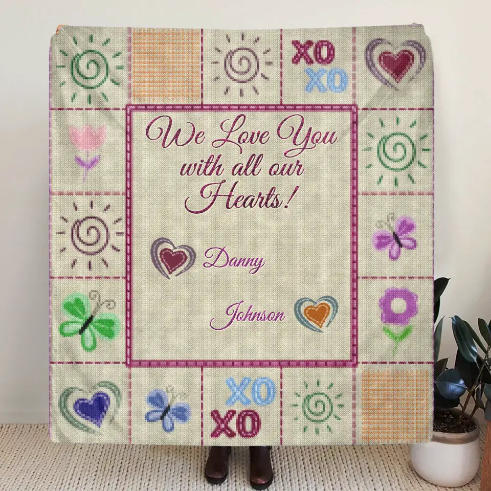 Personalized Grandma Mom Fleece Throw/Quilt Blanket - Up to 12 Kids - Mother's Day Gift Idea For Grandma/Mom - We Love You With All Our Hearts