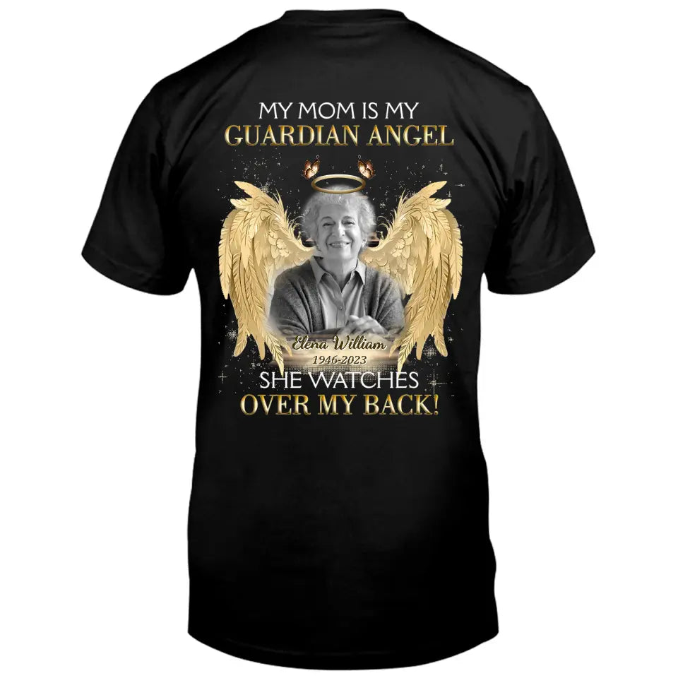 Personalized Memorial Mom/Dad T-shirt/Hoodie - Upload Photo - Memorial Gift Idea For Family Member - My Mom Is My Guardian Angel