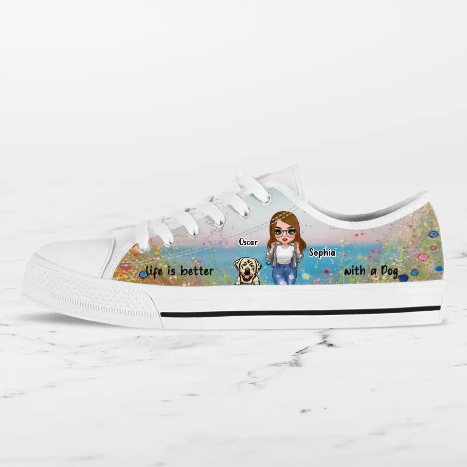 Personalized Dog Mom Canvas Sneakers - Up to 4 Dogs - Gift Idea For Dog Lovers - Life Is Better With A Dog