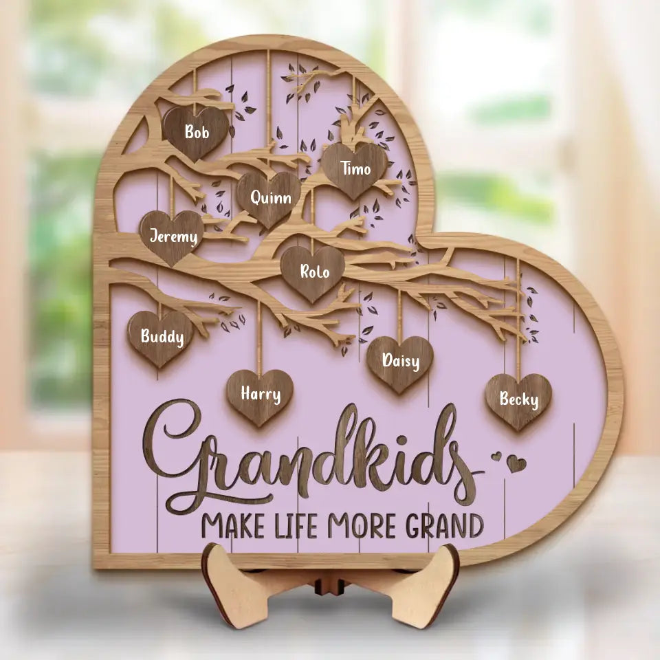 Personalized Grandma 2 Layered Wooden Art - Up to 10 Grandkids - Mother's Day Gift Idea for Grandma - Grandkid Makes Life More Grand