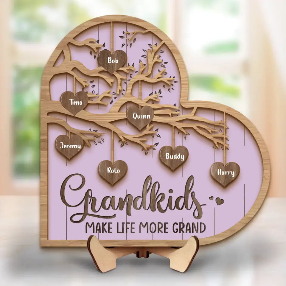Personalized Grandma 2 Layered Wooden Art - Up to 10 Grandkids - Mother's Day Gift Idea for Grandma - Grandkid Makes Life More Grand