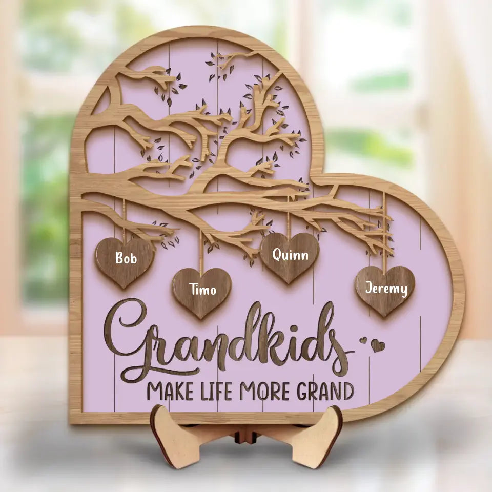 Personalized Grandma 2 Layered Wooden Art - Up to 10 Grandkids - Mother's Day Gift Idea for Grandma - Grandkid Makes Life More Grand