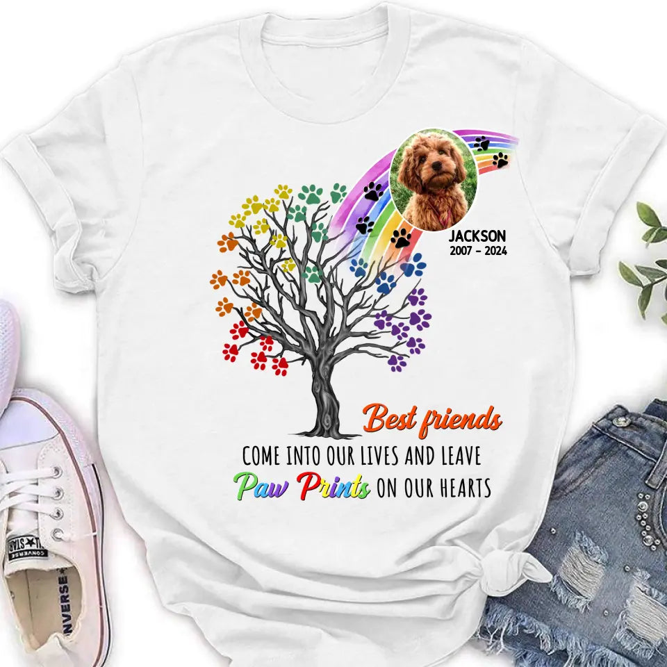 Personalized Memorial Dog Shirt/Hoodie - Memorial Gift Idea For Dog Lovers - Upload Photo - Best Friends Come Into Our Lives And Leave Paw Prints On Our Hearts