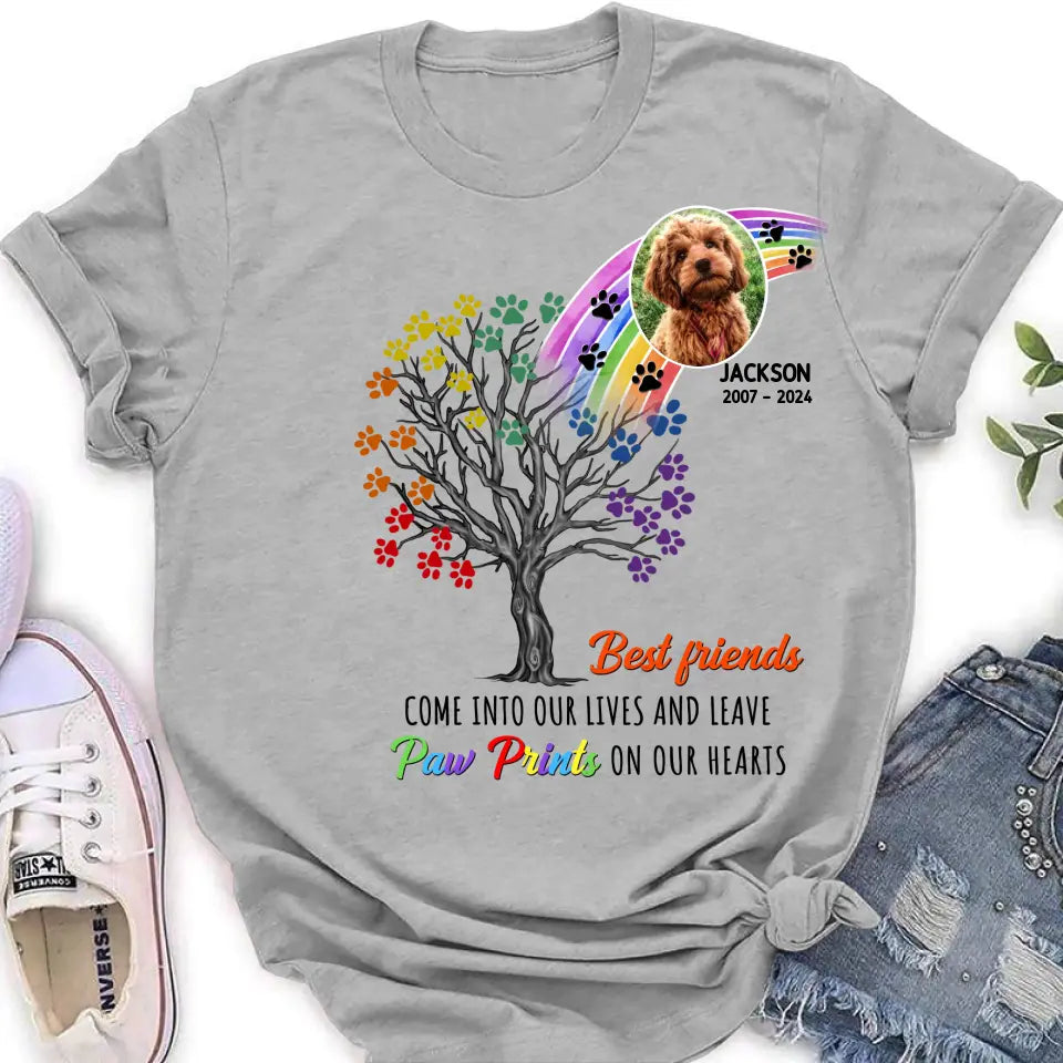 Personalized Memorial Dog Shirt/Hoodie - Memorial Gift Idea For Dog Lovers - Upload Photo - Best Friends Come Into Our Lives And Leave Paw Prints On Our Hearts