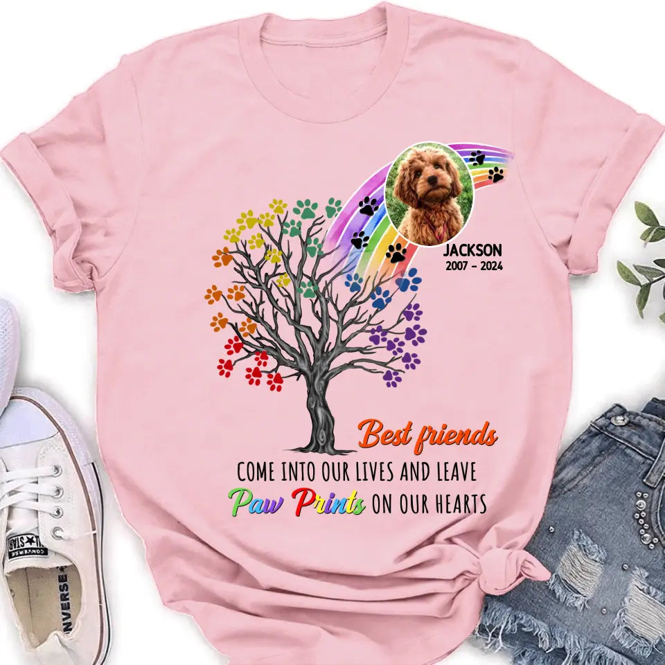 Personalized Memorial Dog Shirt/Hoodie - Memorial Gift Idea For Dog Lovers - Upload Photo - Best Friends Come Into Our Lives And Leave Paw Prints On Our Hearts