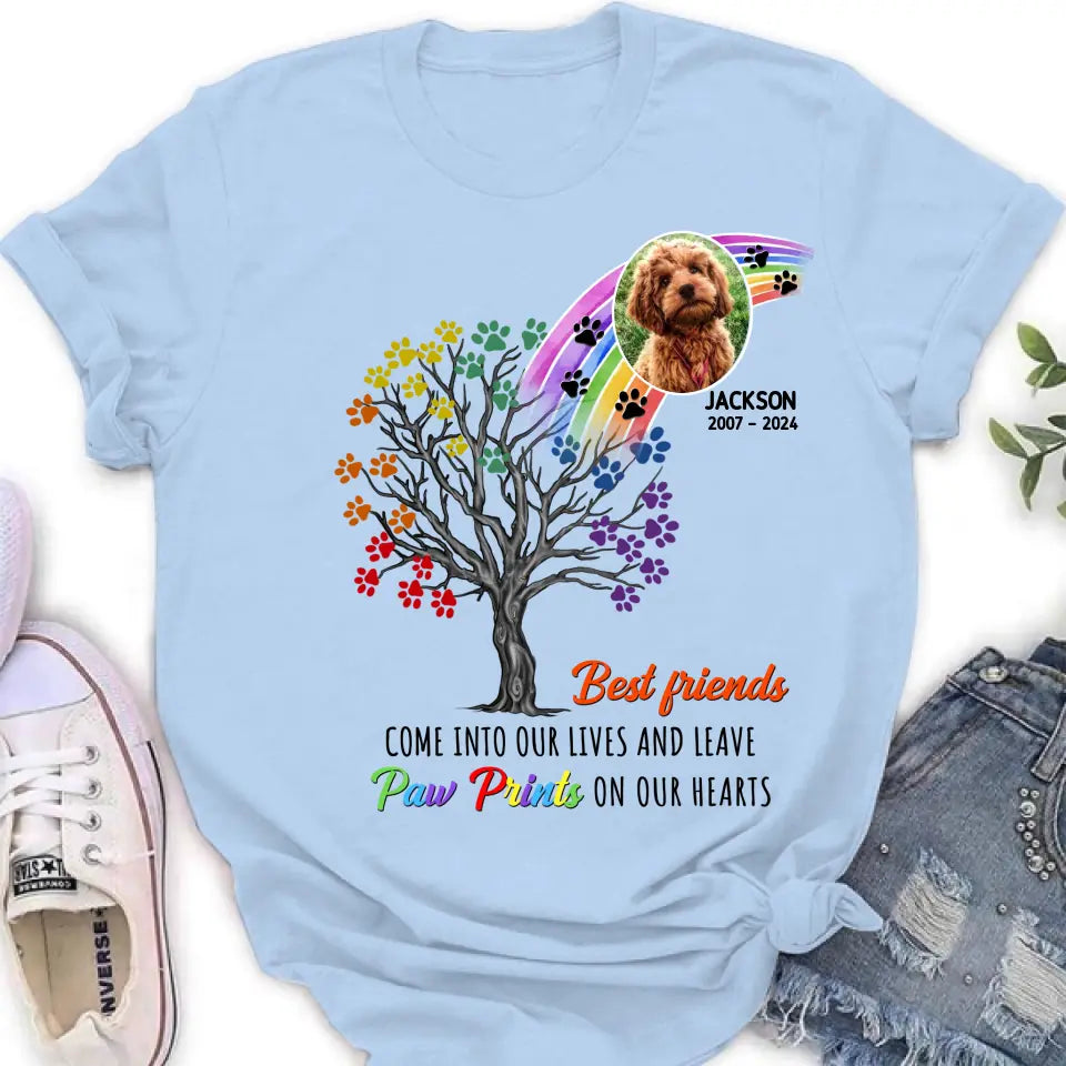 Personalized Memorial Dog Shirt/Hoodie - Memorial Gift Idea For Dog Lovers - Upload Photo - Best Friends Come Into Our Lives And Leave Paw Prints On Our Hearts