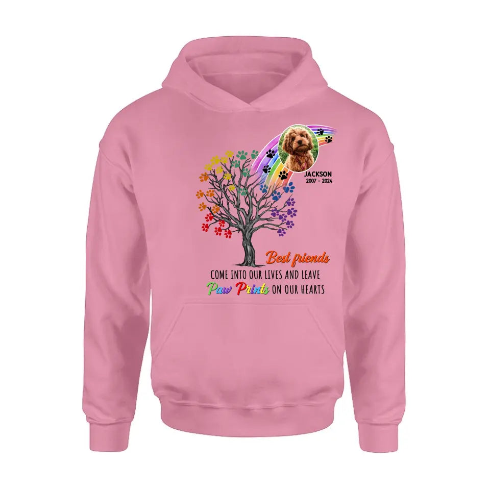 Personalized Memorial Dog Shirt/Hoodie - Memorial Gift Idea For Dog Lovers - Upload Photo - Best Friends Come Into Our Lives And Leave Paw Prints On Our Hearts