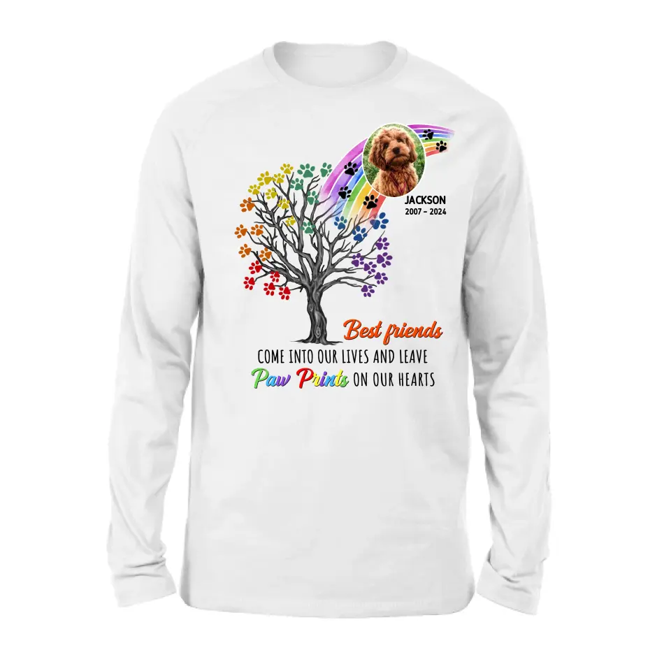 Personalized Memorial Dog Shirt/Hoodie - Memorial Gift Idea For Dog Lovers - Upload Photo - Best Friends Come Into Our Lives And Leave Paw Prints On Our Hearts