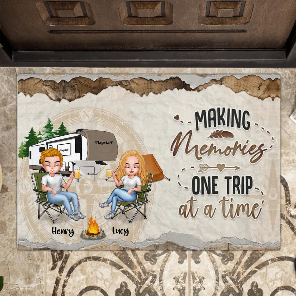Personalized Chibi Couple Doormat - Best Gift Idea For Couple/Camping Lovers - Making Memories One Trip At A Time