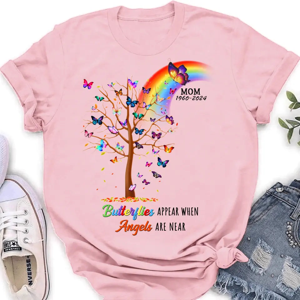 Personalized Butterfly Memorial Shirt/Hoodie - Memorial Gift Idea For Family Member - Up to 3 People - Butterflies Appear When Angels Are Near