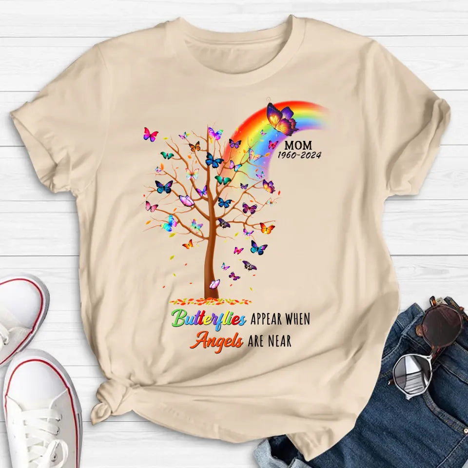 Personalized Butterfly Memorial Shirt/Hoodie - Memorial Gift Idea For Family Member - Up to 3 People - Butterflies Appear When Angels Are Near