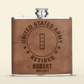Personalized US Military Veteran Leather Flask - Gift Idea For Dad/Son/Friend/Veteran