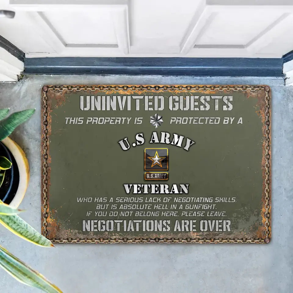 Personalized Veteran Home Doormat - Gift Idea For Veteran - Uninvited Guests This Property Is Protected By A Veteran