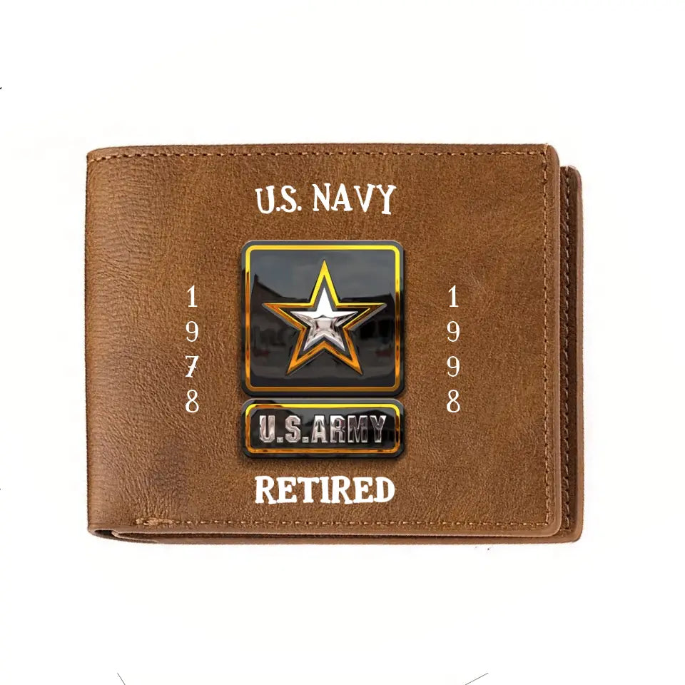 Custom Personalized Retired Veteran Leather Wallet - Father's Day Gift Idea for Veteran