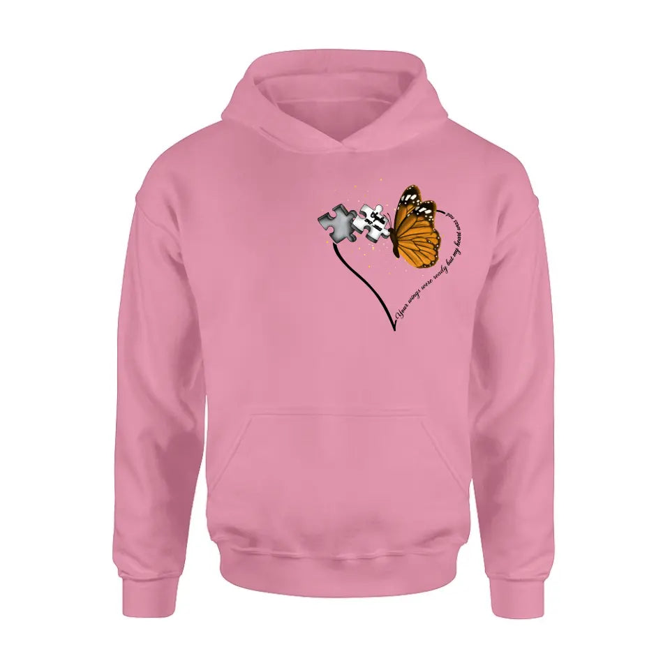 Personalized Memorial Butterfly Shirt/Hoodie - Memorial Gift Idea For Family Member - A Piece Of My Heart Lives In Heaven