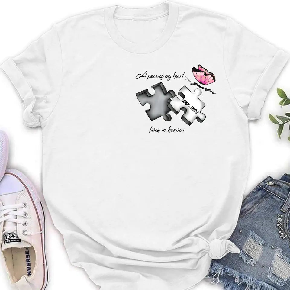 Personalized Memorial Butterfly Shirt/Hoodie - Memorial Gift Idea For Family Member - A Piece Of My Heart Lives In Heaven