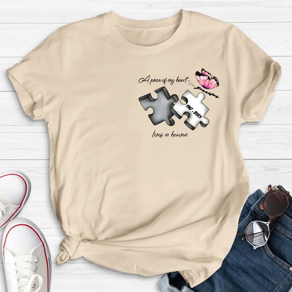 Personalized Memorial Butterfly Shirt/Hoodie - Memorial Gift Idea For Family Member - A Piece Of My Heart Lives In Heaven