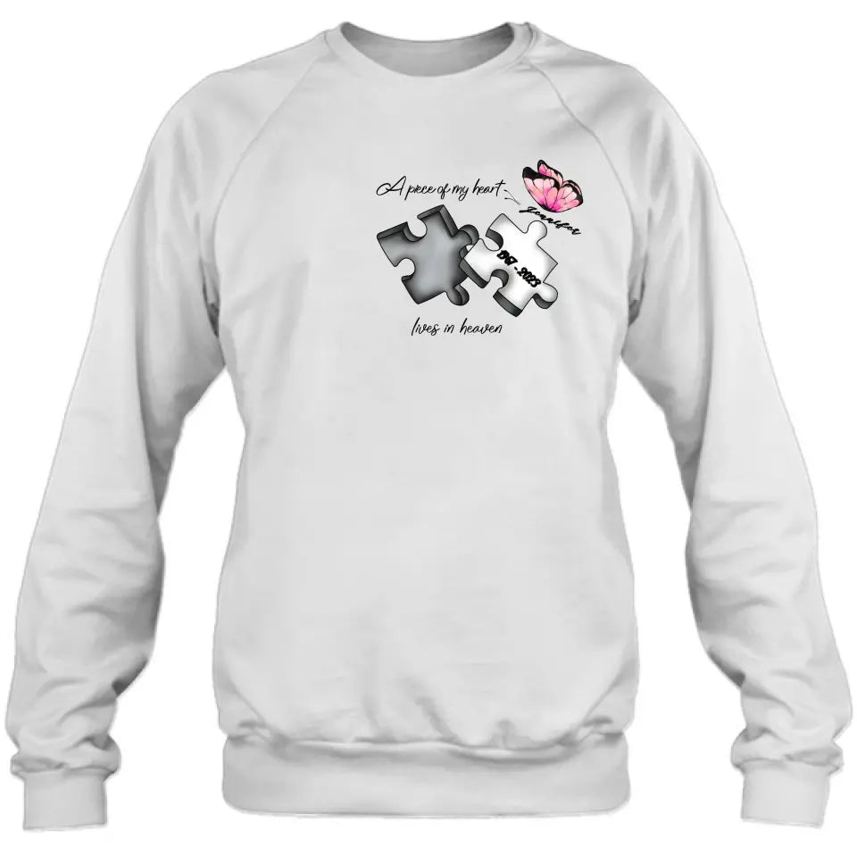 Personalized Memorial Butterfly Shirt/Hoodie - Memorial Gift Idea For Family Member - A Piece Of My Heart Lives In Heaven