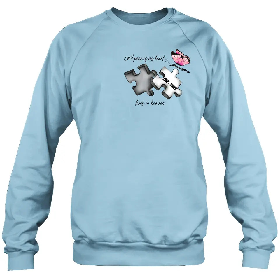 Personalized Memorial Butterfly Shirt/Hoodie - Memorial Gift Idea For Family Member - A Piece Of My Heart Lives In Heaven