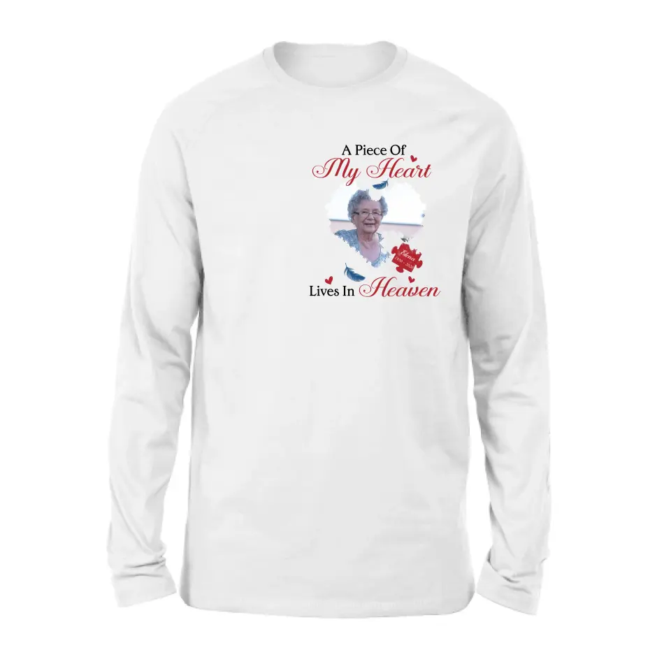 Personalized Memorial Photo Shirt/Hoodie - Memorial Gift Idea for Mother's Day/Father's Day - A Piece Of My Heart Lives In Heaven