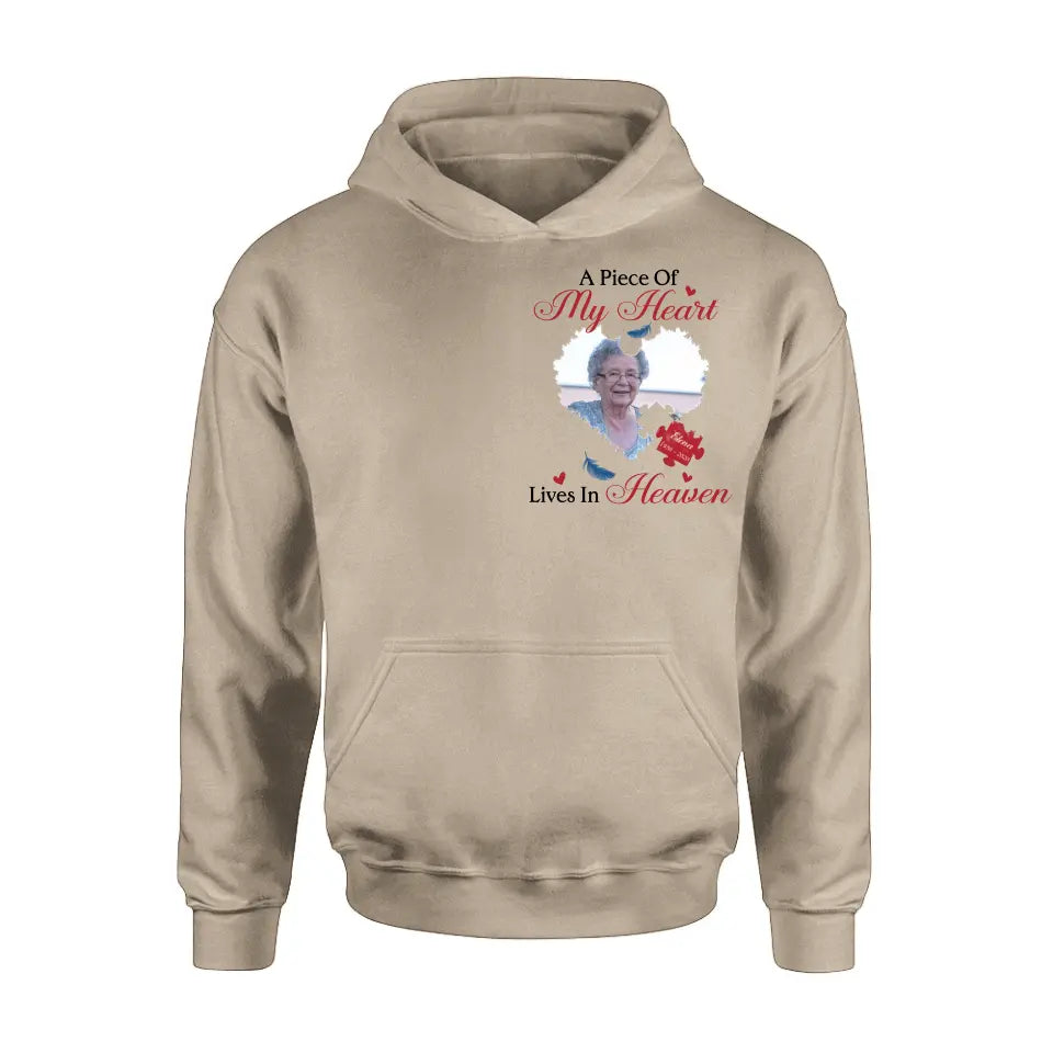 Personalized Memorial Photo Shirt/Hoodie - Memorial Gift Idea for Mother's Day/Father's Day - A Piece Of My Heart Lives In Heaven