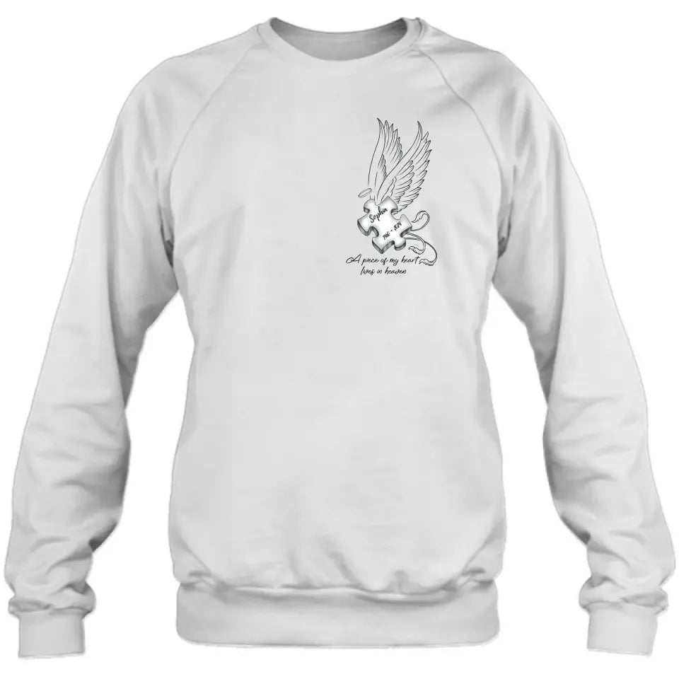 Personalized Memorial Piece Shirt/Hoodie - Memorial Gift Idea For Family Member/Mother's Day/Father's Day - A Piece Of My Heart Lives In Heaven