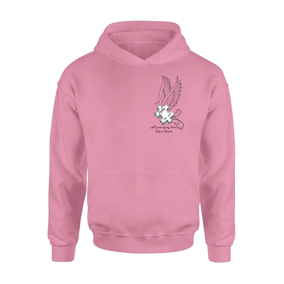 Personalized Memorial Piece Shirt/Hoodie - Memorial Gift Idea For Family Member/Mother's Day/Father's Day - A Piece Of My Heart Lives In Heaven