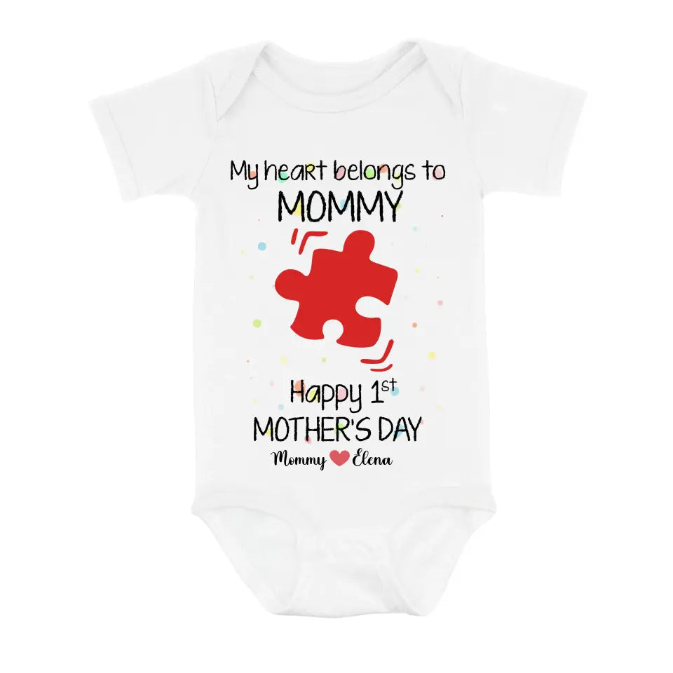 Personalized Mom Baby Onesie/T-Shirt - Mother's Day Gift Idea for Mom & Baby - My Heart Belongs To Mommy