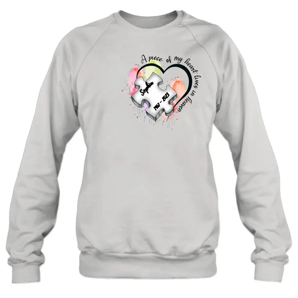 Personalized Memorial Shirt/Hoodie - Memorial Gift Idea for Mother's Day/Father's Day - A Piece Of My Heart Lives In Heaven