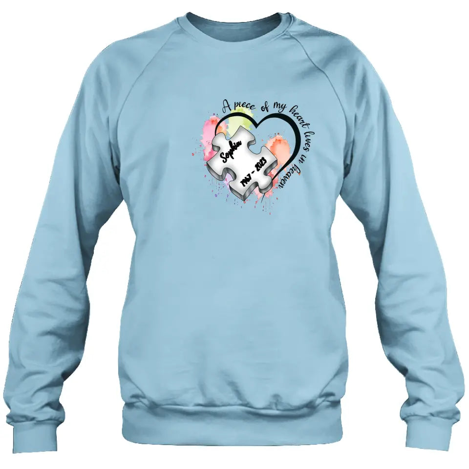 Personalized Memorial Shirt/Hoodie - Memorial Gift Idea for Mother's Day/Father's Day - A Piece Of My Heart Lives In Heaven
