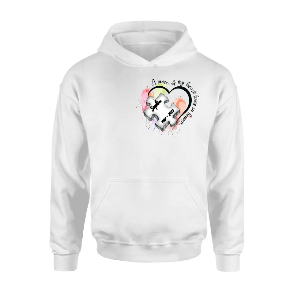 Personalized Memorial Shirt/Hoodie - Memorial Gift Idea for Mother's Day/Father's Day - A Piece Of My Heart Lives In Heaven