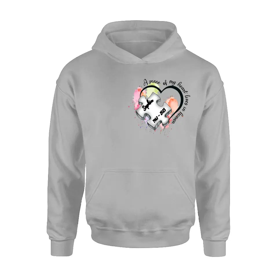 Personalized Memorial Shirt/Hoodie - Memorial Gift Idea for Mother's Day/Father's Day - A Piece Of My Heart Lives In Heaven