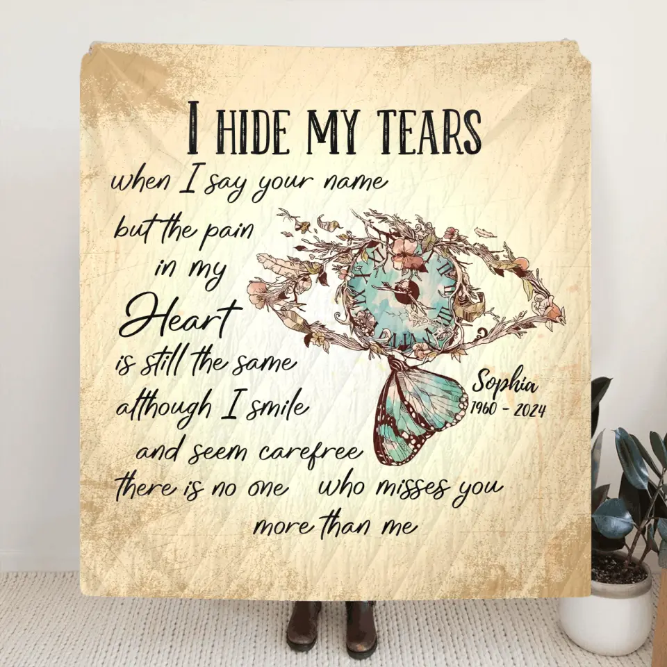 Personalized Memorial Fleece Throw Blanket/Quilt - Memorial Gift Idea For Family Member - I Hide My Tears