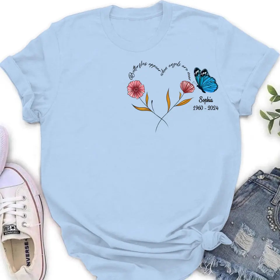 Personalized Memorial Shirt/Hoodie - Memorial Gift Idea for Mother's Day/Father's Day - Butterflies Appear When Angels Are Near