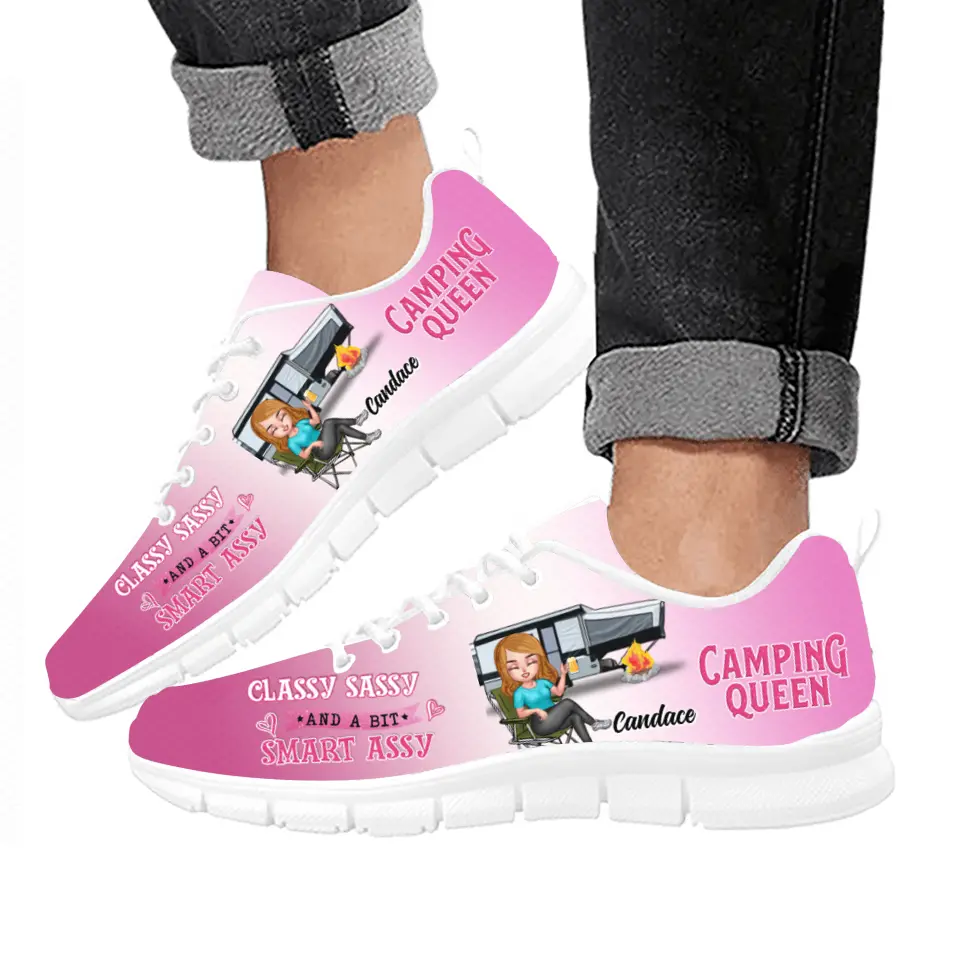 Personalized Camping Queen Sneakers - Gift Idea for Camping Loves - Camping Queen Classy Sassy And A Bit Smartassy