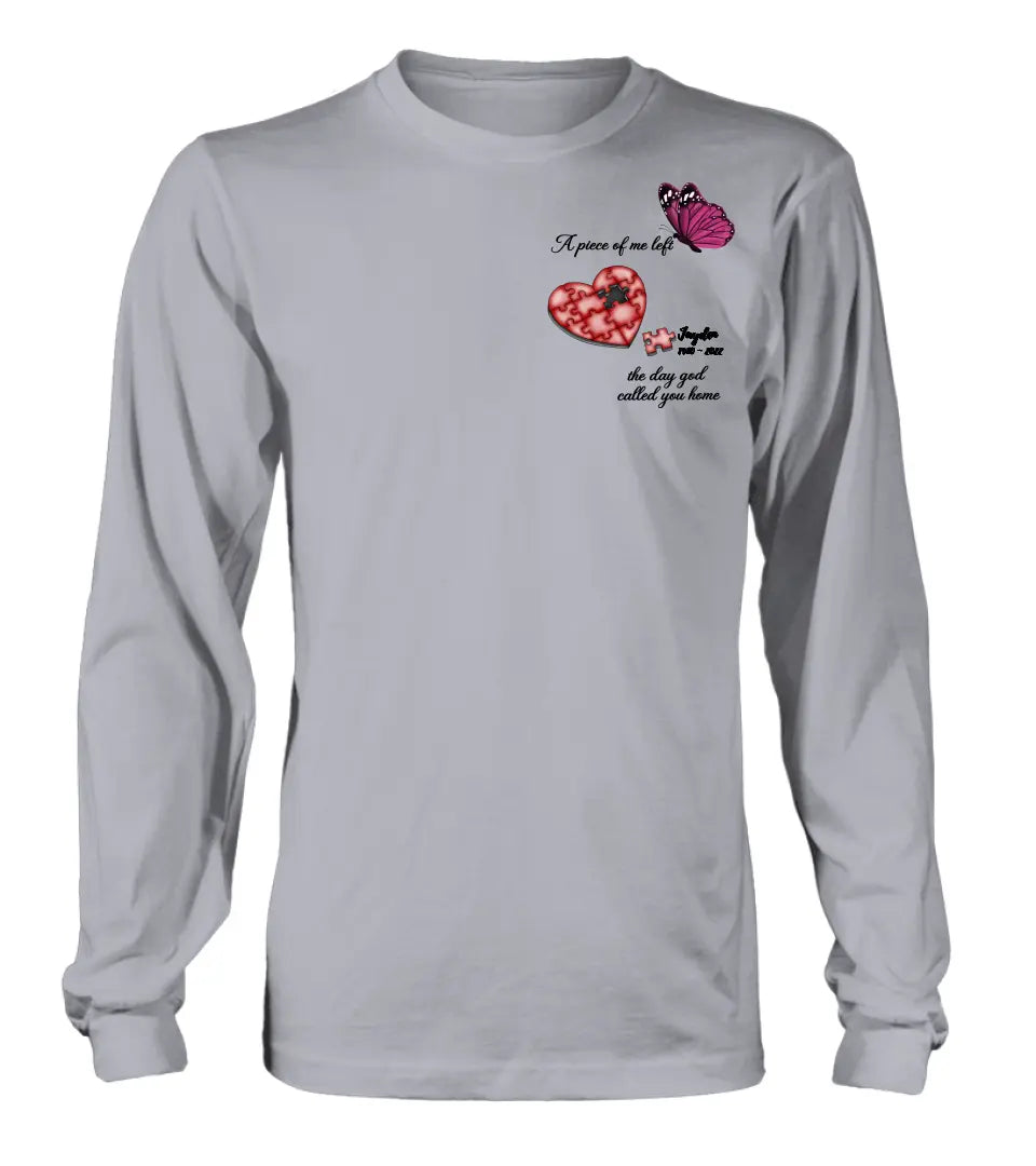 Personalized Memorial Puzzle Shirt/Hoodie - Up to 7 Pieces - Memorial Gift Idea for Mother's Day/Father's Day - A Piece Of Me Left The Day God Called You Home