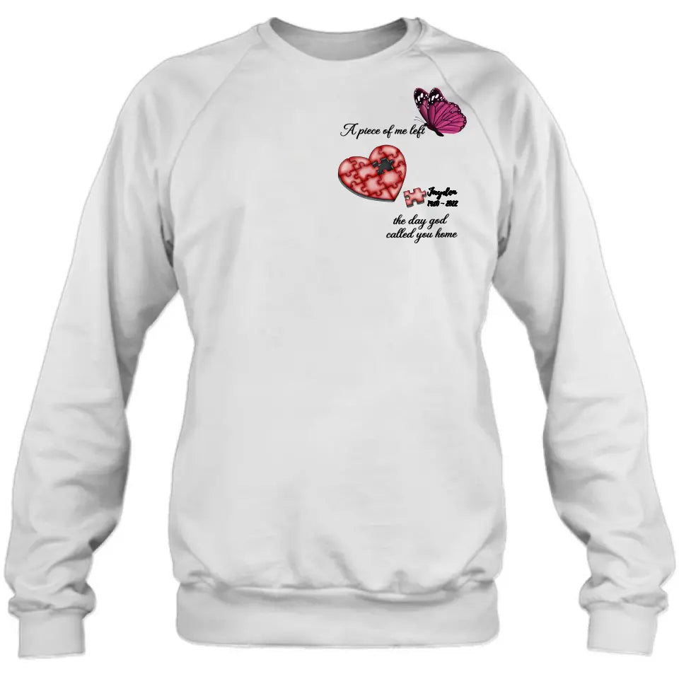 Personalized Memorial Puzzle Shirt/Hoodie - Up to 7 Pieces - Memorial Gift Idea for Mother's Day/Father's Day - A Piece Of Me Left The Day God Called You Home