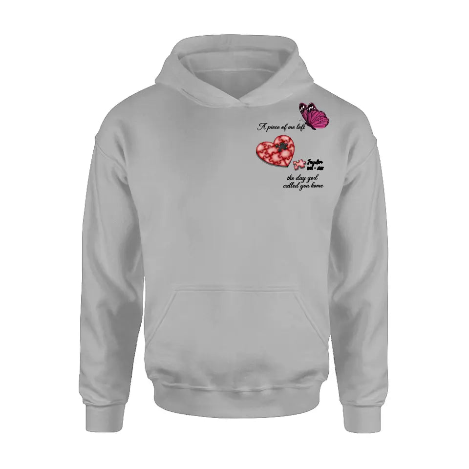 Personalized Memorial Puzzle Shirt/Hoodie - Up to 7 Pieces - Memorial Gift Idea for Mother's Day/Father's Day - A Piece Of Me Left The Day God Called You Home