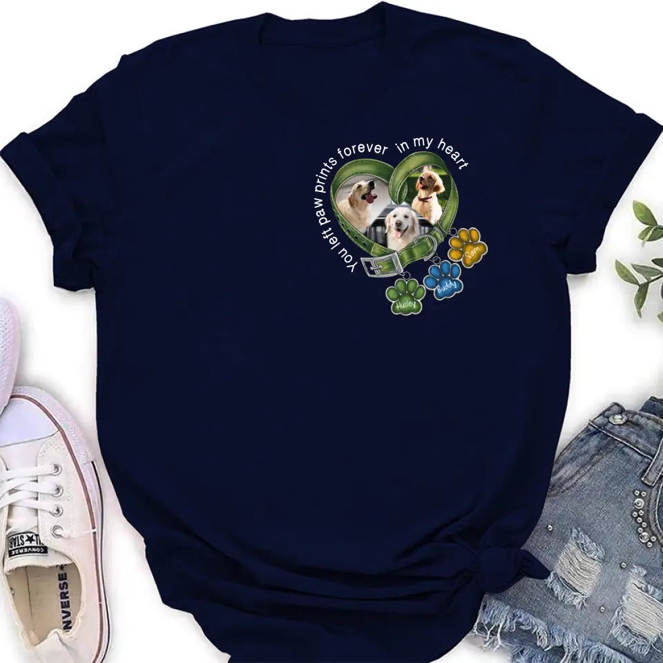 Personalized Memorial Dog Collar T-shirt/Hoodie - Up to 3 Dogs - Memorial Gift Idea For Dog Lover - You Left Paw Prints Forever In My Heart