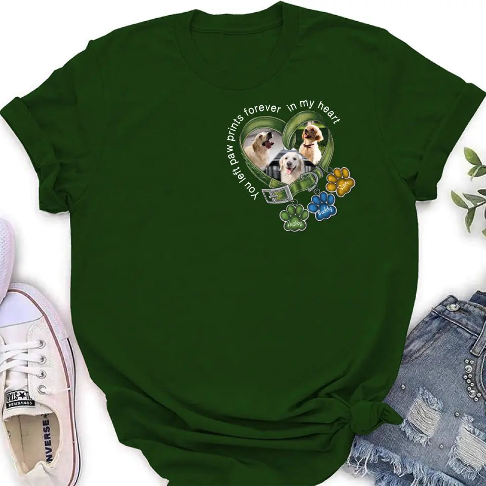 Personalized Memorial Dog Collar T-shirt/Hoodie - Up to 3 Dogs - Memorial Gift Idea For Dog Lover - You Left Paw Prints Forever In My Heart