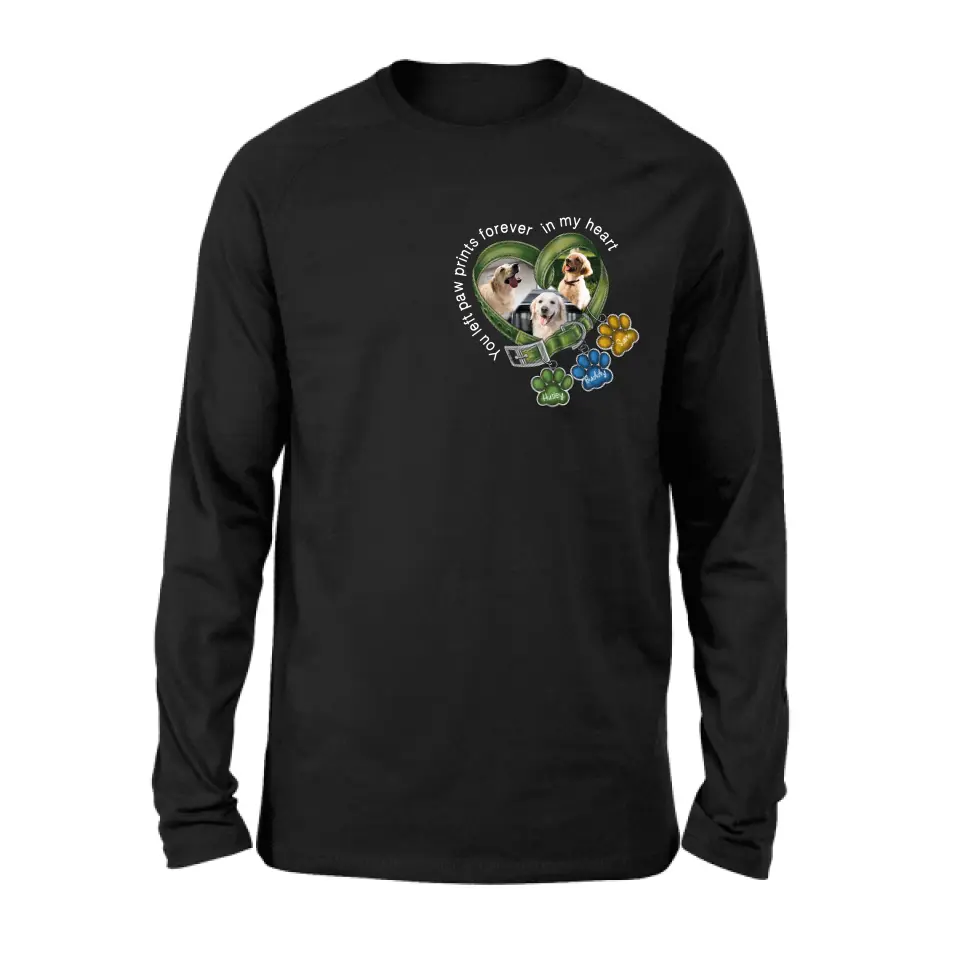 Personalized Memorial Dog Collar T-shirt/Hoodie - Up to 3 Dogs - Memorial Gift Idea For Dog Lover - You Left Paw Prints Forever In My Heart