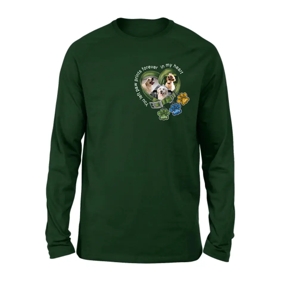 Personalized Memorial Dog Collar T-shirt/Hoodie - Up to 3 Dogs - Memorial Gift Idea For Dog Lover - You Left Paw Prints Forever In My Heart