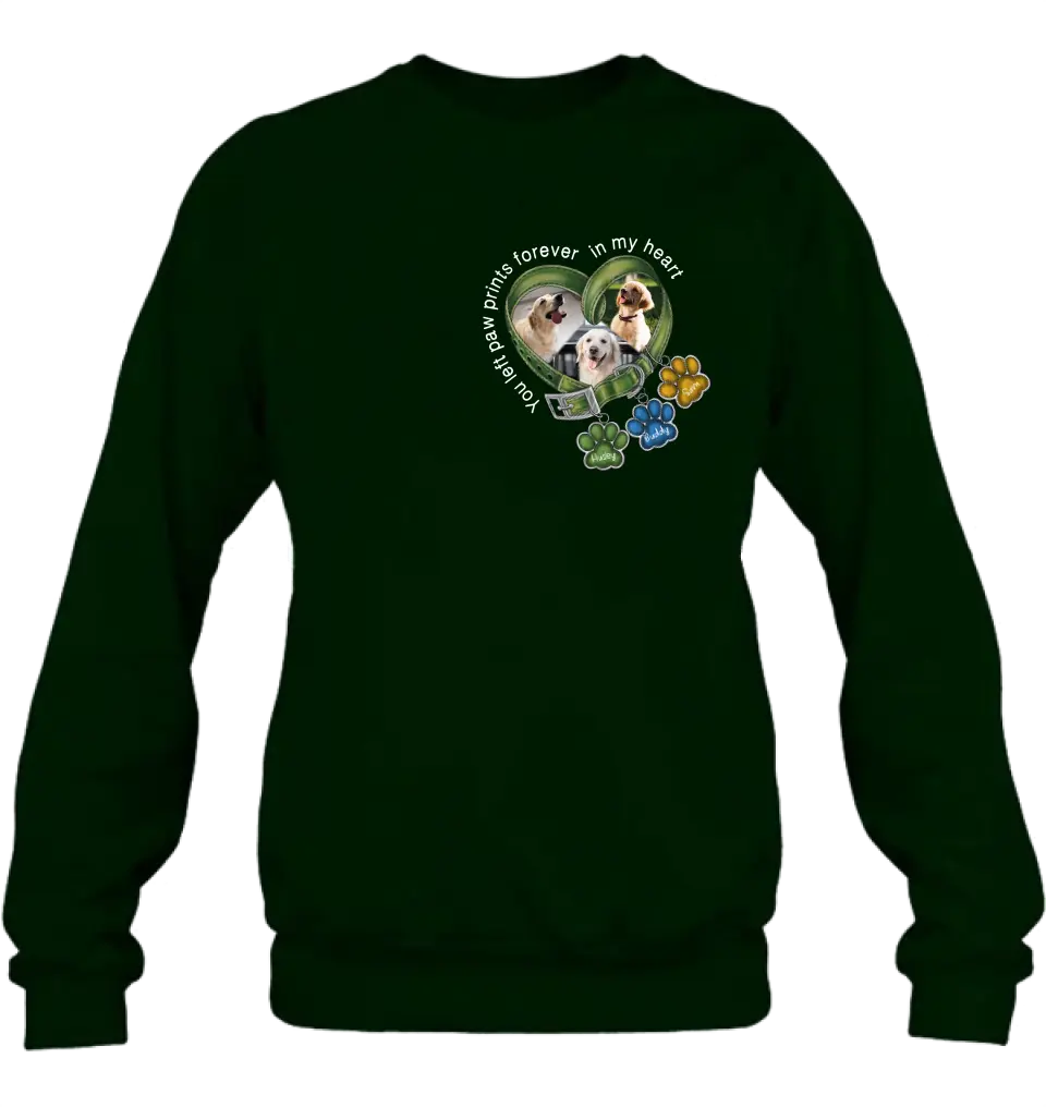 Personalized Memorial Dog Collar T-shirt/Hoodie - Up to 3 Dogs - Memorial Gift Idea For Dog Lover - You Left Paw Prints Forever In My Heart